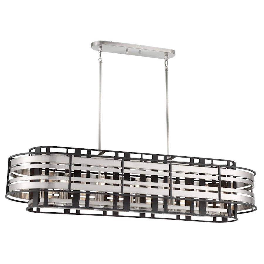 Minka Metropolitan Presten 50in 12-Light Island Pendant | Modern Brushed Nickel and Sand Coal | Kitchen Island & Dining Room | Model N7989-420
