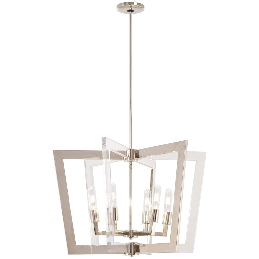 George Kovacs Crystal Chrome 26in 6-Light Pendant | Transitional Polished Nickel and Clear Acrylic | Dining Room & Kitchen Island | Model P1378-613