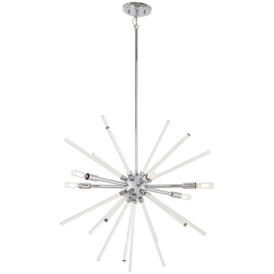 George Kovacs Spiked 25in 6-Light Pendant | Retro Futuristic Chrome with Clear Glass Bars | Dining Room & Living Room | Model P1792-077