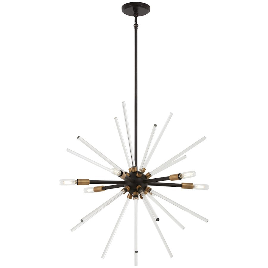 George Kovacs Spiked 25in 6-Light Pendant | Retro Futuristic Painted Bronze and Natural Brass with Clear Glass Bars | Dining Room & | Model P1792-416