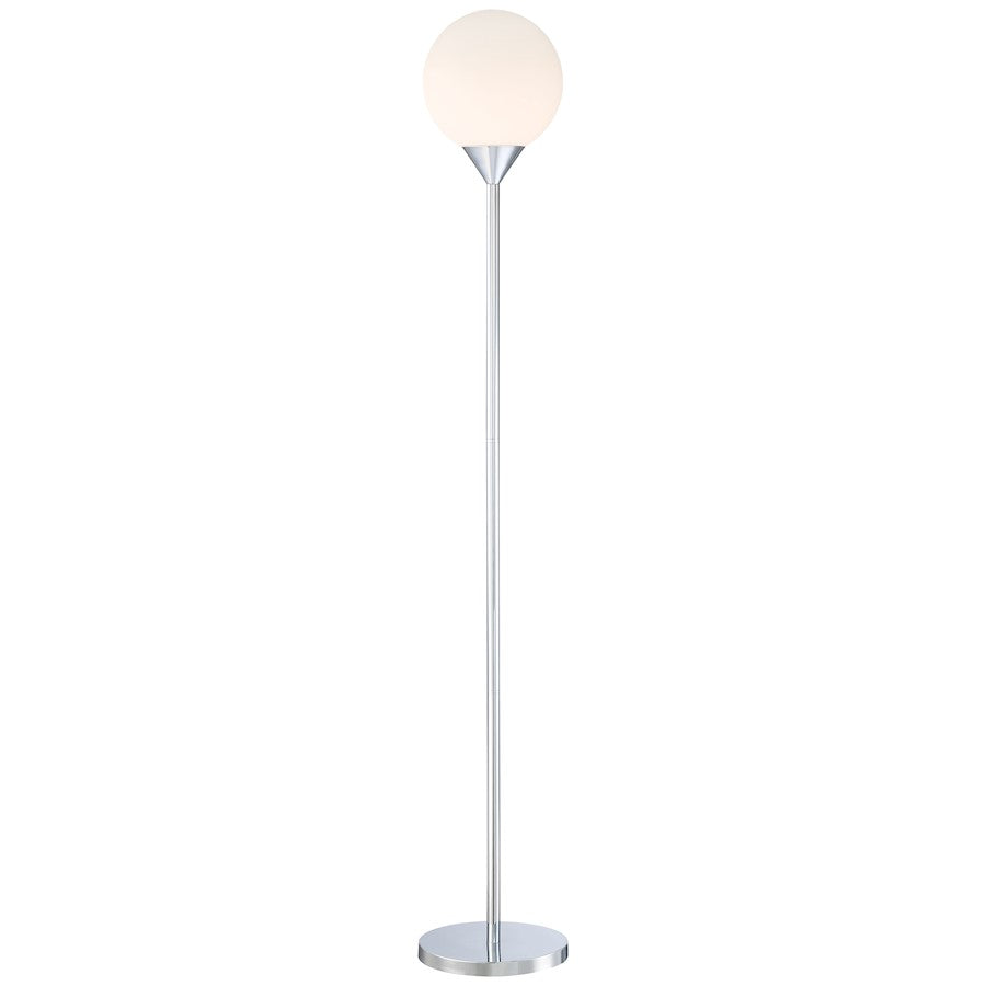 George Kovacs Simple 68in Floor Lamp | Chrome and Etched Opal Glass | Living Room & Reading Nook | 11 x 9 x 68 in | Model P1831-3-077