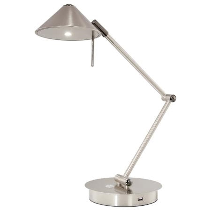 George Kovacs Reading Room LED USB Table Lamp | Contemporary Brushed Nickel | Desk & Bedside Task Light | 13.25 x 7 in, 16W LED | Model P2974-1-084-L