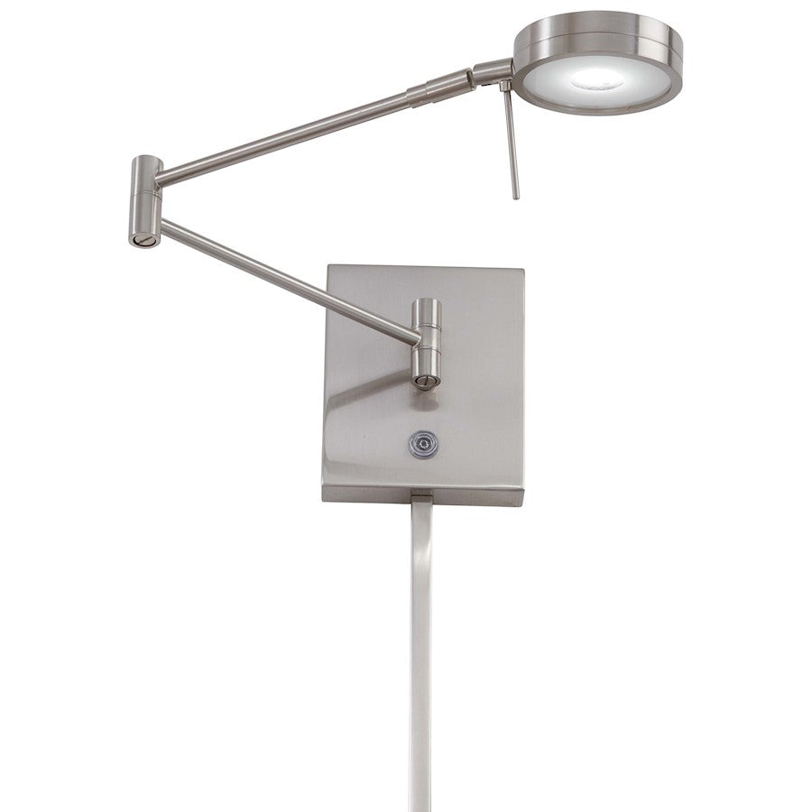 George Kovacs Reading Room 1-Light LED Swing Arm Wall Lamp | Contemporary Brushed Nickel | Bedroom & Office Reading Light | Model P4308-084