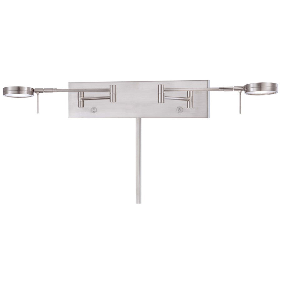 George Kovacs Reading Room 26in 2-Light LED Swing Arm Wall Sconce | Contemporary Brushed Nickel | Bedroom Reading Light | Model P4309-084