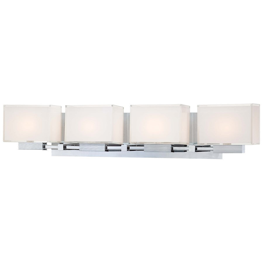George Kovacs Cubism 29in 4-Light Vanity Light | Contemporary Chrome and Clear Mitered Glass | Bathroom Vanity | 29 x 3 x 6 in | Model P5214-077