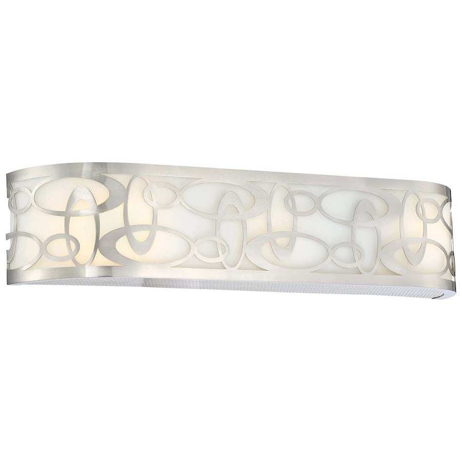 George Kovacs Links 25in 3-Light Bathroom Vanity Light | Contemporary Brushed Nickel and Warm White Fabric Shade | Bathroom Vanity | Model P5713-084