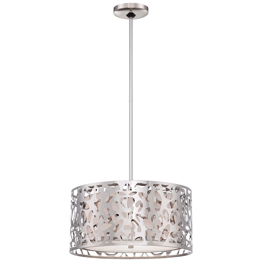 George Kovacs Layover 16in 2-Light Drum Pendant | Contemporary Chrome and White Linen | Kitchen Island & Dining Room | Model P7985-077