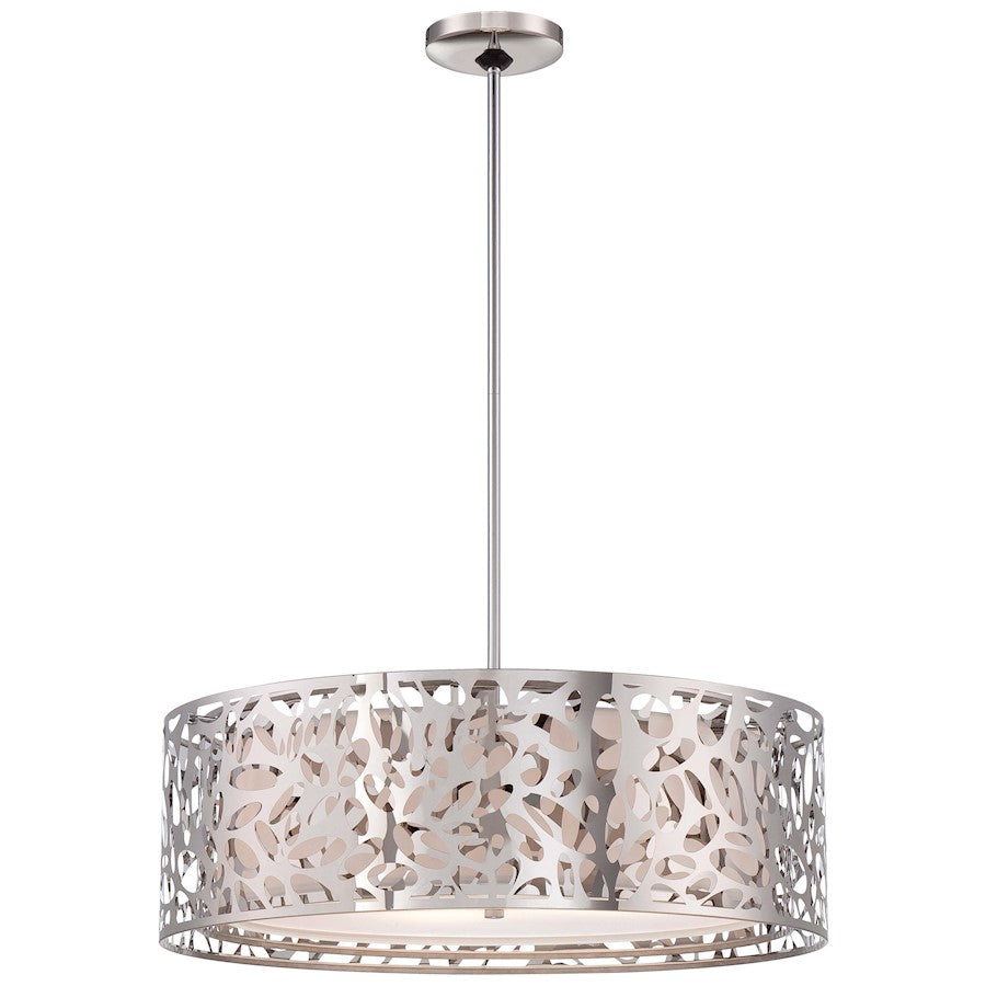 George Kovacs Layover 24in 4-Light Pendant | Contemporary Chrome and White Linen | Kitchen Island & Dining Room | 24 x 24 x 8 in | Model P7986-077