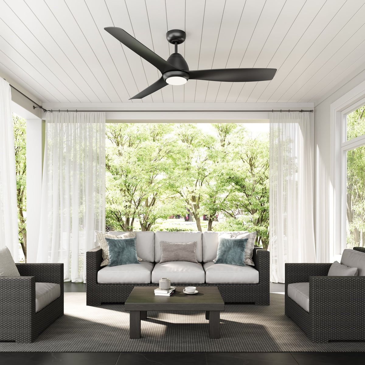 Millennium Lighting Kylpin 60in 3-Blade LED Ceiling Fan | Transitional Matte Black and Etched Acrylic | Bedroom & Living Room | Model 1111LED-MBK-MBK