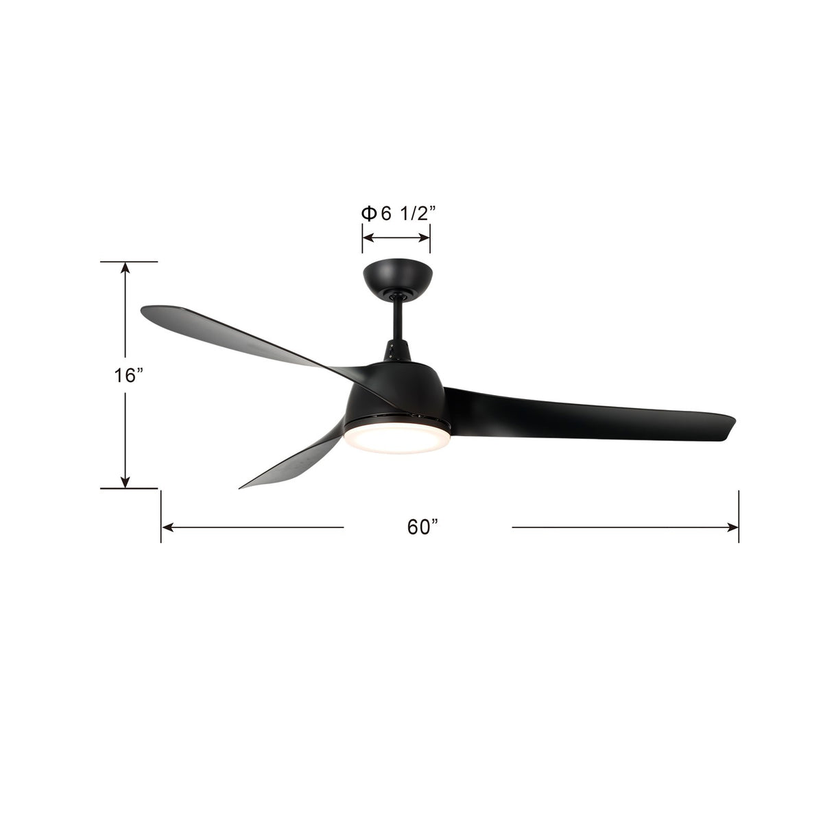Millennium Lighting Hammerlin 60in 3-Blade Ceiling Fan | Transitional Matte Black and Etched PC | Bedroom & Living Room | Model 1113LED-MBK-MBK