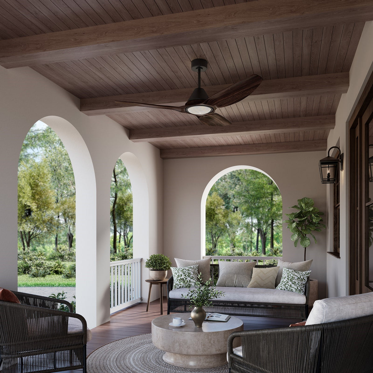 Millennium Lighting Karrston 54in 3-Blade LED Ceiling Fan | Transitional Matte Black and Walnut Acrylic Lens | Living Room | Model 1120LED-MBK-WT