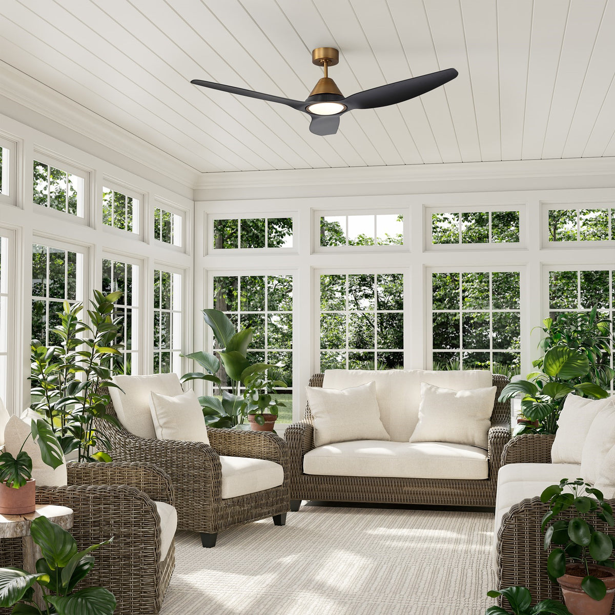 Millennium Lighting Karrston 60in 3-Blade Ceiling Fan | Transitional Brass and Matte Black ABS | Bedroom & Living Room | Model 1121LED-BR-MBK