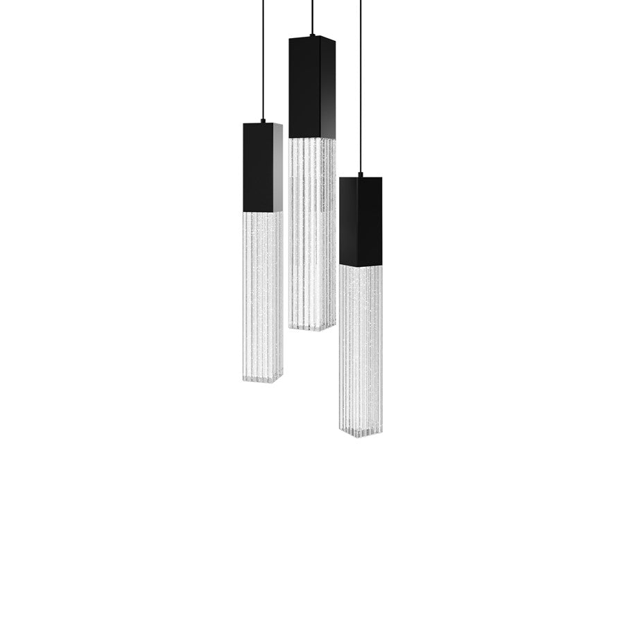 Modern Forms Cinema 3Lt 16" LED Multi-Light Pendant, Black/Clear - PD-30803R-BK