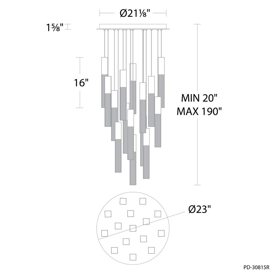 Modern Forms Cinema 15Lt 16" LED Multi-Light Pendant, Black/Clear