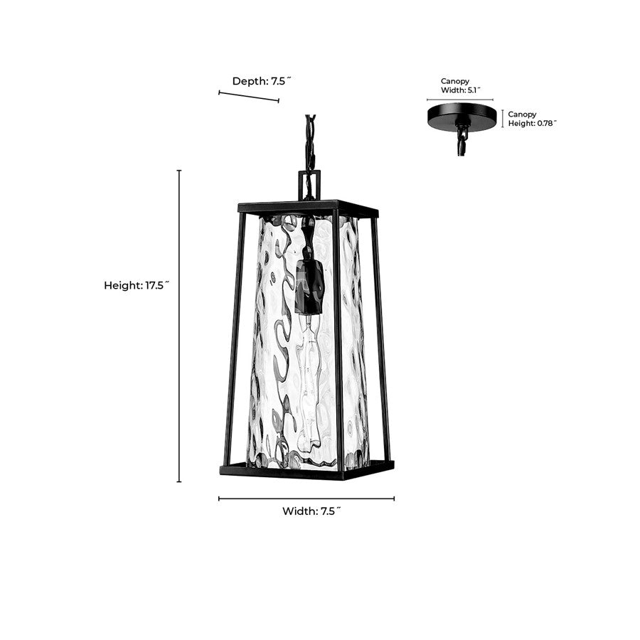 Millennium Lighting Dutton 1Lt Outdoor Hanging Lantern, Black/Clear