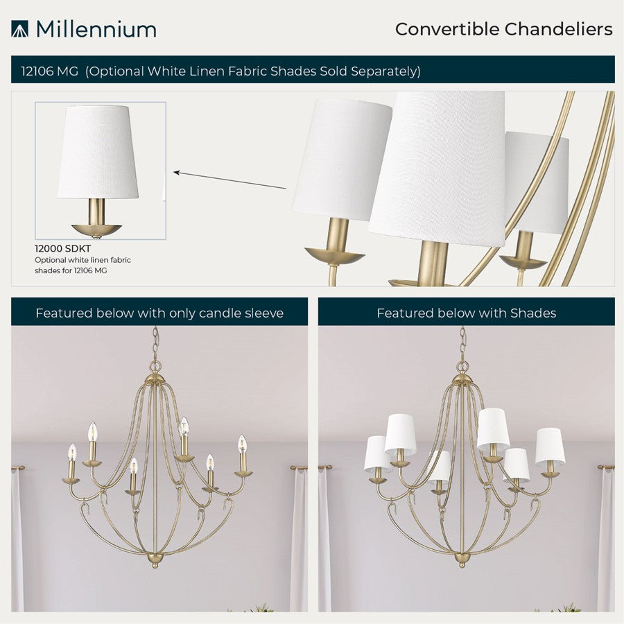 Millennium Lighting Eisley 6Lt Chandelier, Modern Gold