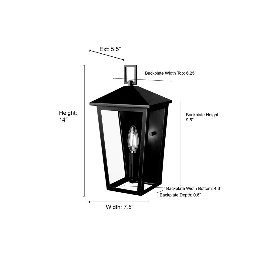 Millennium Lighting Munger 1Lt 14" Outdoor Wall Sconce, Black/Clear