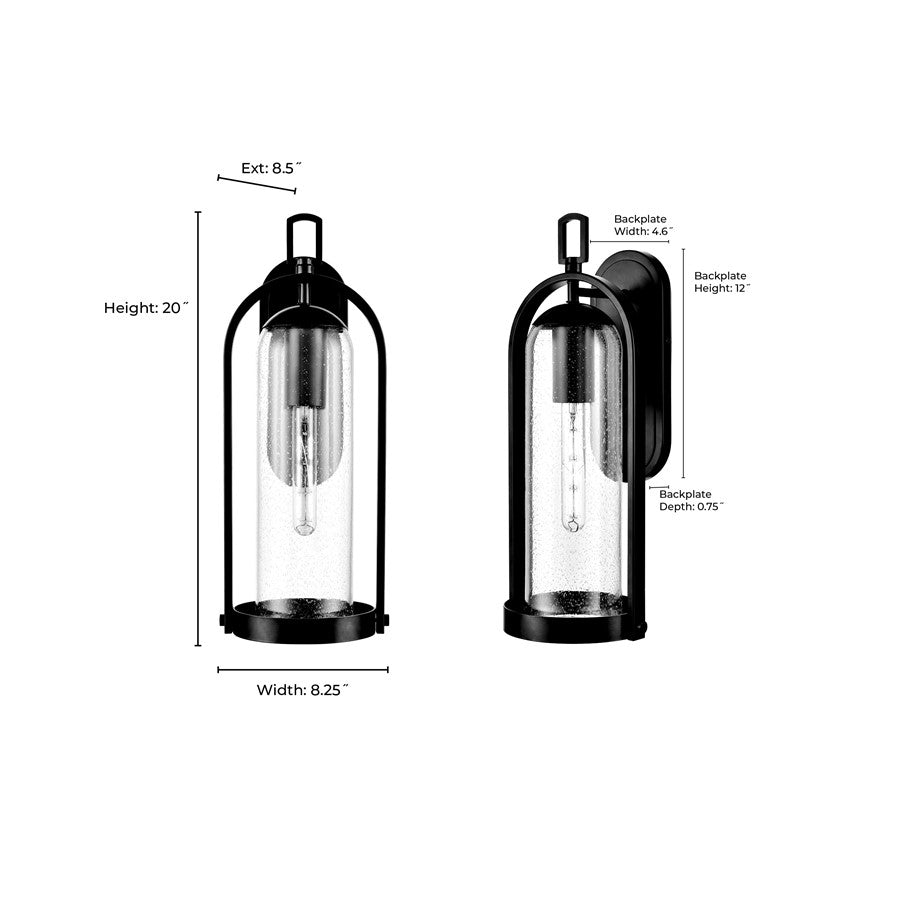 Millennium Lighting Luxio 1Lt 20" Outdoor Wall Sconce, Black/Clear