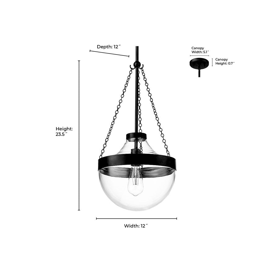 Millennium Lighting Clarra 1Lt Pendant, Black/Clear