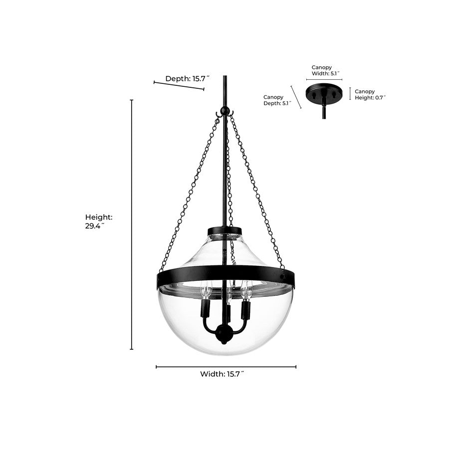Millennium Lighting Clarra 3Lt Pendant, Polished Nickel