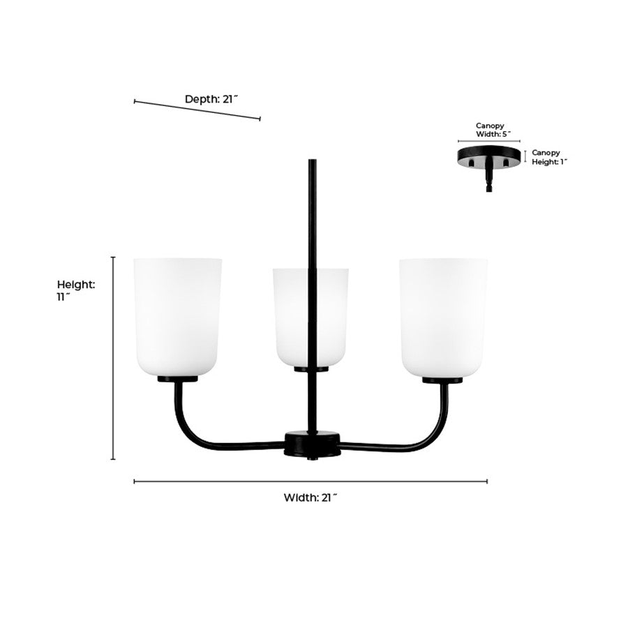 Millennium Lighting Laphia 3Lt 21" Chandelier, Nickel/Etched Opal