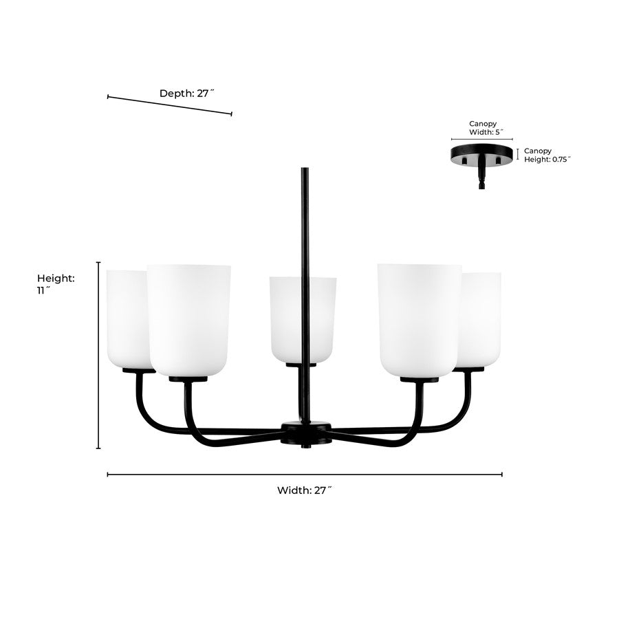 Millennium Lighting Laphia 5Lt 27" Chandelier, Black/Etched Opal