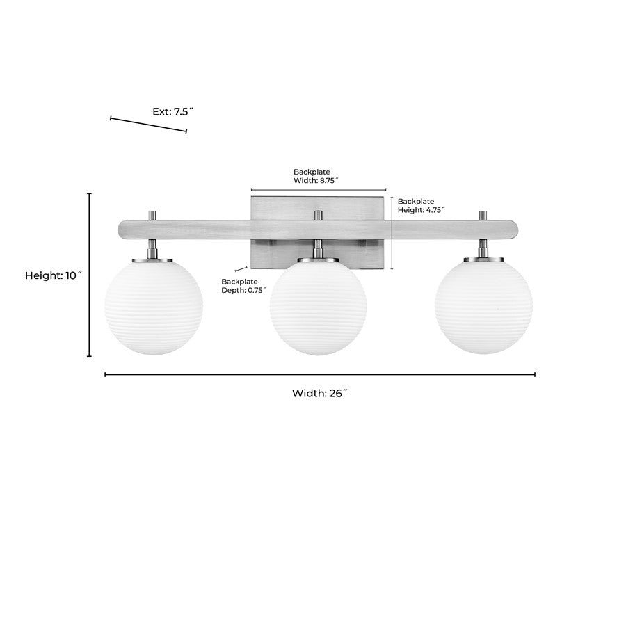 Millennium Lighting Coretta 3Lt 26" Vanity, Gold/Frosted Fluted