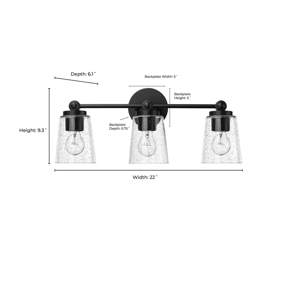 Millennium Lighting Lauryn 3Lt Vanity, Black/Clear