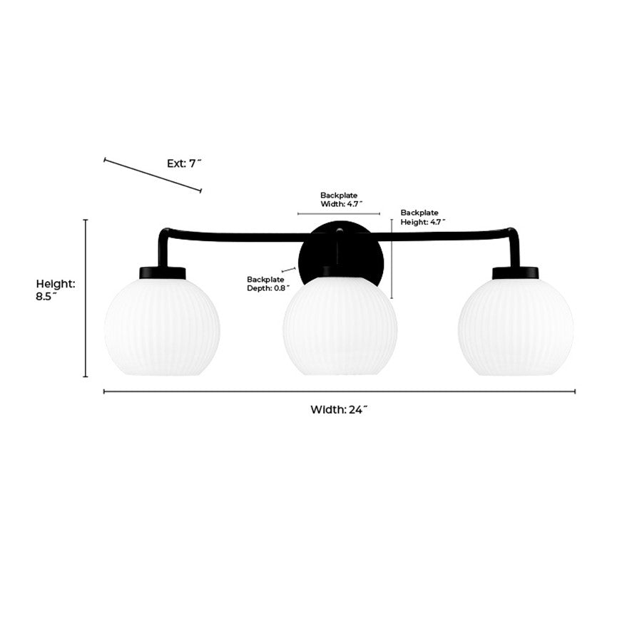 Millennium Lighting Oprah 3Lt Vanity, Polished Nickel