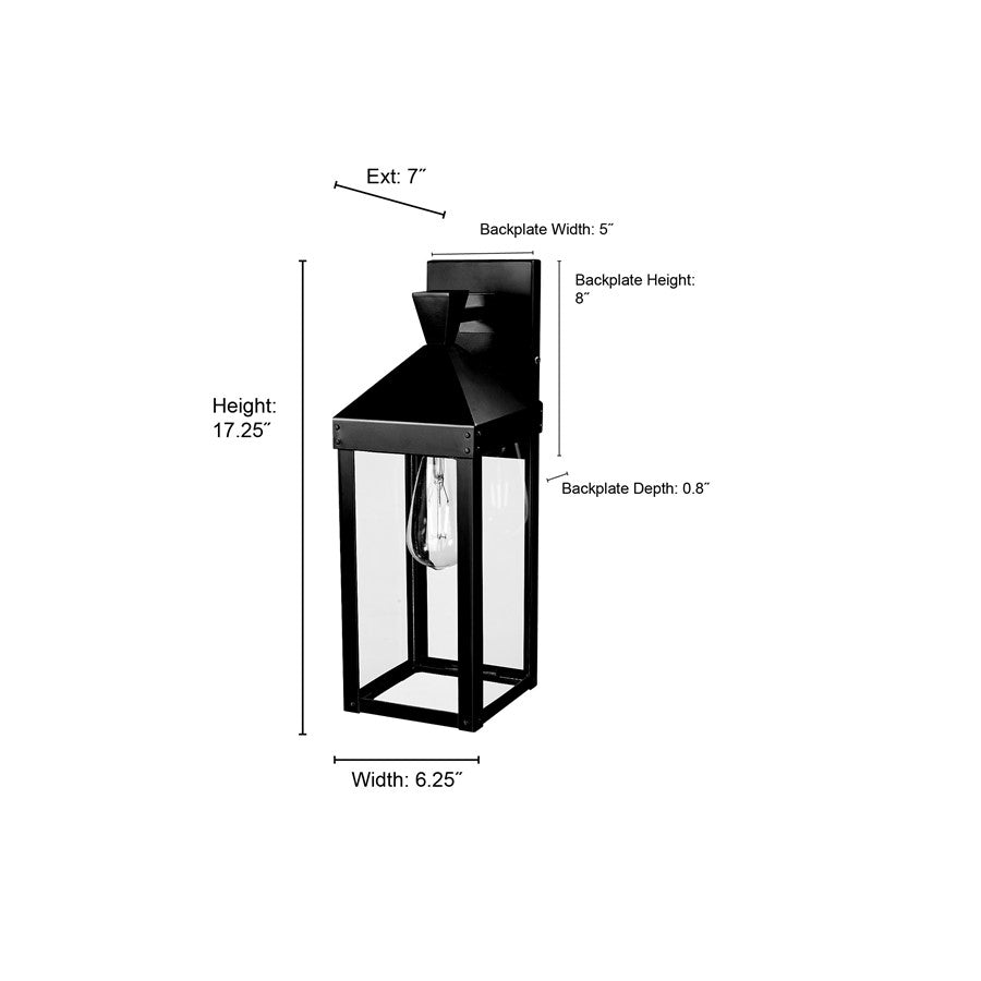 Millennium Lighting Yates 1Lt 17" Outdoor Wall Sconce, Black/Clear