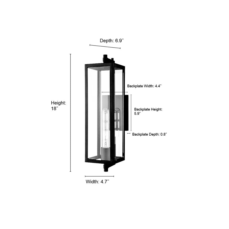Millennium Lighting Messi 1Lt 18" Outdoor Wall Sconce, Black/Clear