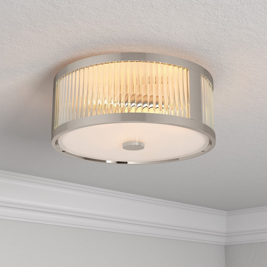 Millennium Lighting Ardezia 3Lt Flush Mount, Nickel/Clear Ribbed