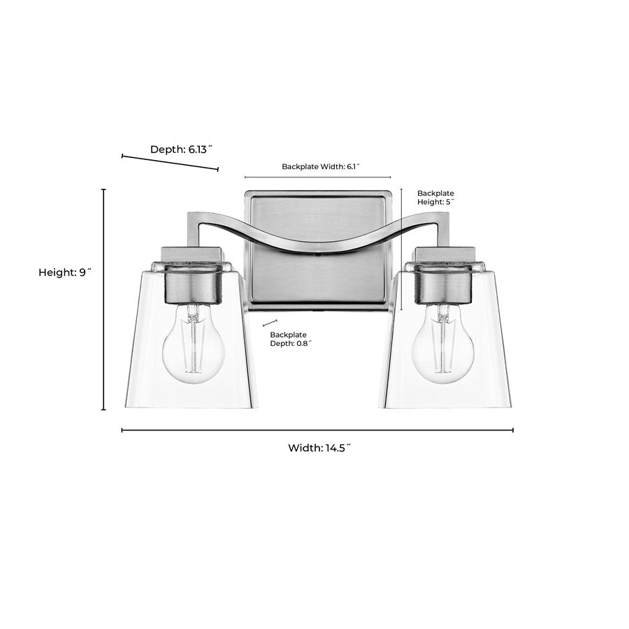 Millennium Lighting Avenna 2Lt Vanity, Polished Nickel/Clear