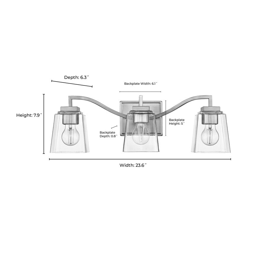 Millennium Lighting Avenna 3Lt Vanity, Polished Nickel/Clear