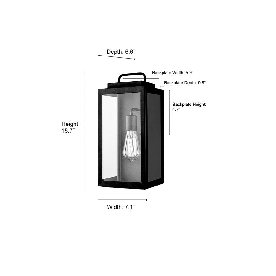 Millennium Gallatin 1Lt 16" Outdoor Wall Sconce, Black/Clear