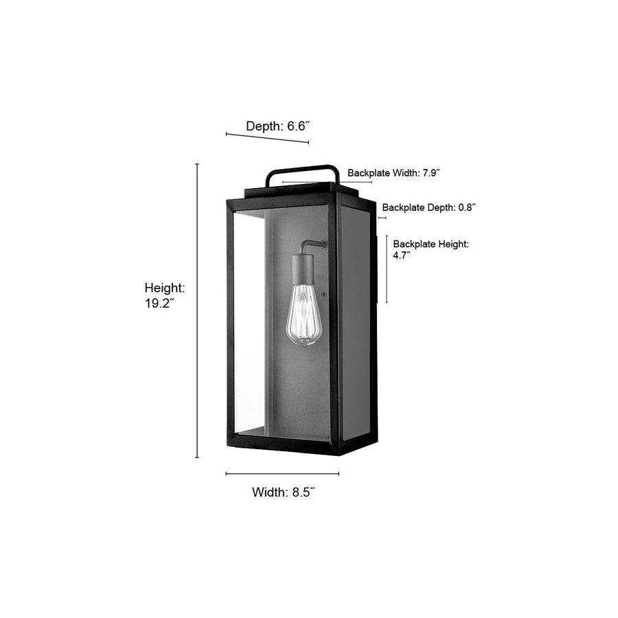 Millennium Gallatin 1Lt 19" Outdoor Wall Sconce, Black/Clear