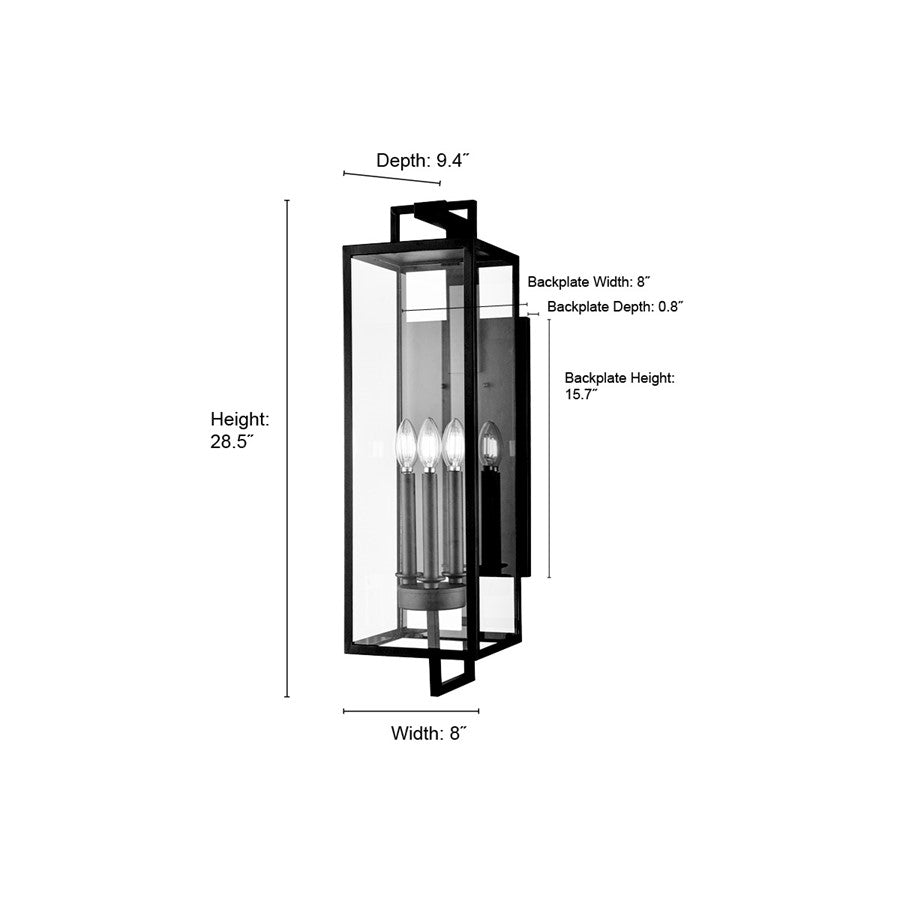 Millennium Lighting Lamont 3Lt Outdoor Wall Sconce, Black/Clear