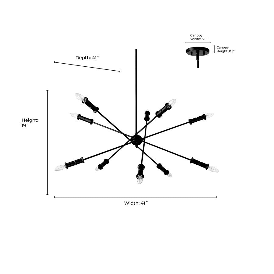 Millennium Lighting Potiss 10 Light Chandelier, Matte Black