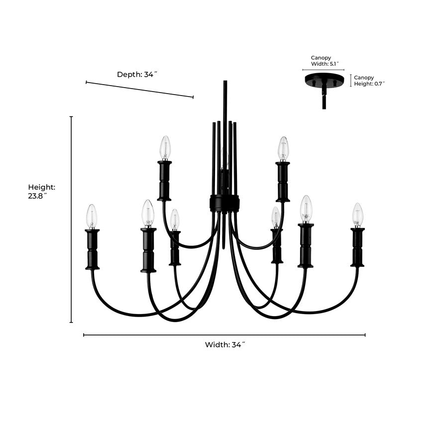 Millennium Lighting Potiss 9Lt Chandelier, Black