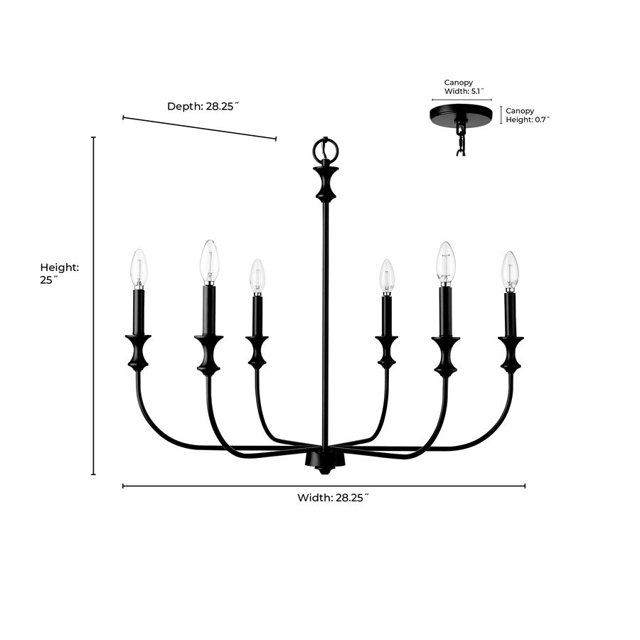 Millennium Lighting Savanne 6Lt 25" Chandelier, Black