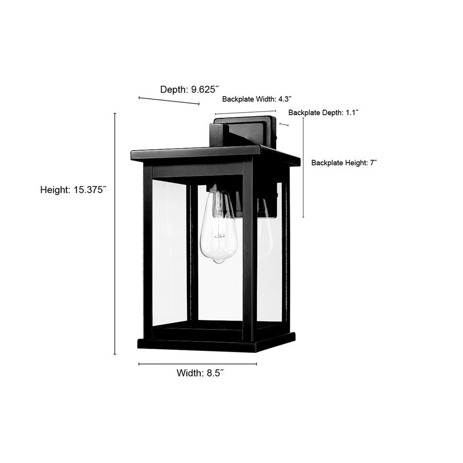 Millennium Lighting Bowton II 1Lt 15" Outdoor Sconce, Black/Clear