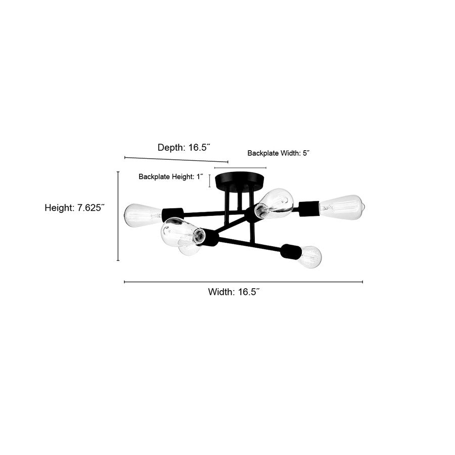 Millennium Lighting Decco 6Lt Semi Flush Mount, Polished Nickel
