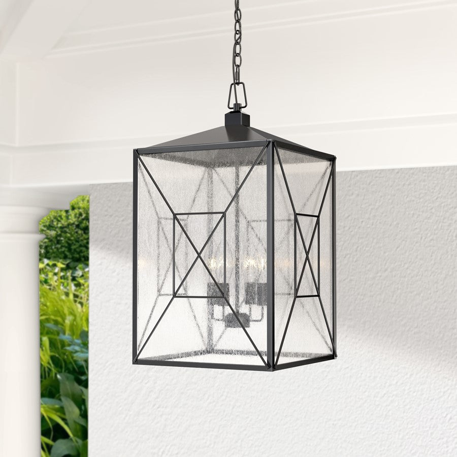 Millennium Lighting Caswell 4Lt Outdoor Pendant, Black/Clear Seeded