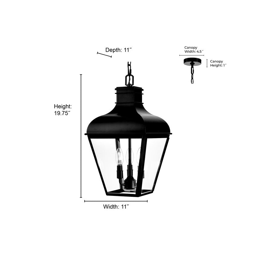 Millennium Edenton 3Lt 11" Outdoor Hanging Pendant, Black/Clear