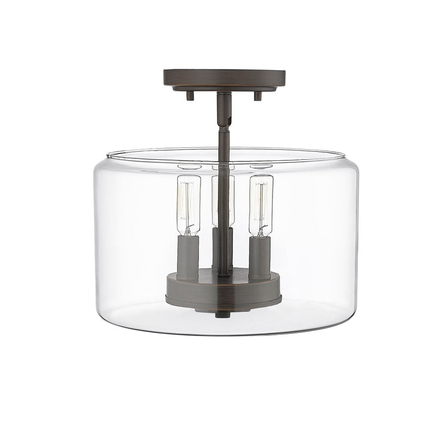 Millennium Asheville 3Lt Semi Flush Mount, Rubbed Bronze/Clear