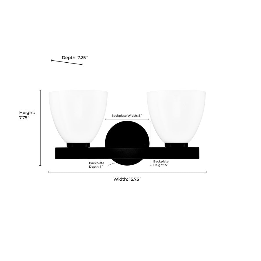 Millennium Lighting Apria 2Lt 16" Vanity, Black/Opal