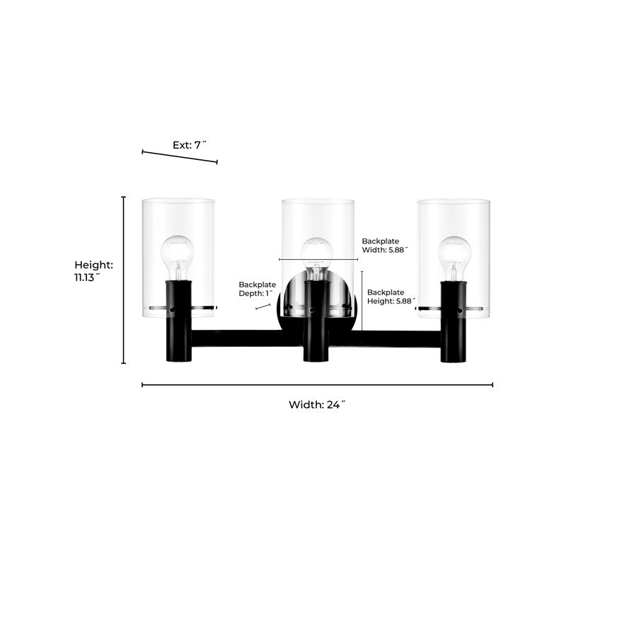 Millennium Lighting Apolla 3Lt Vanity, Black