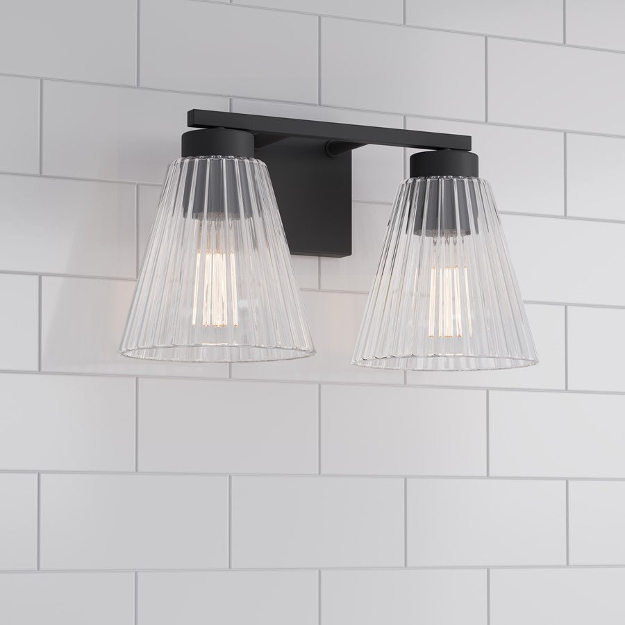 Millennium Riville 2Lt Bathroom Vanity Light, Black/Clear Striated