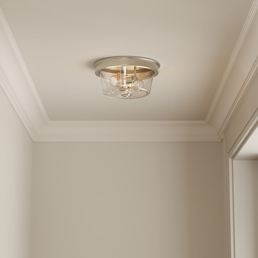 Millennium Lighting Strayhan 13" 2Lt Flush Mount, Nickel/Clear