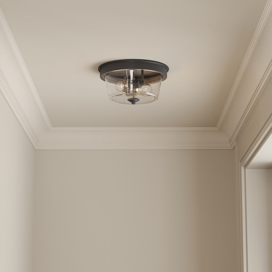 Millennium Lighting Strayhan 13" 2Lt Flush Mount, Matte Black/Clear
